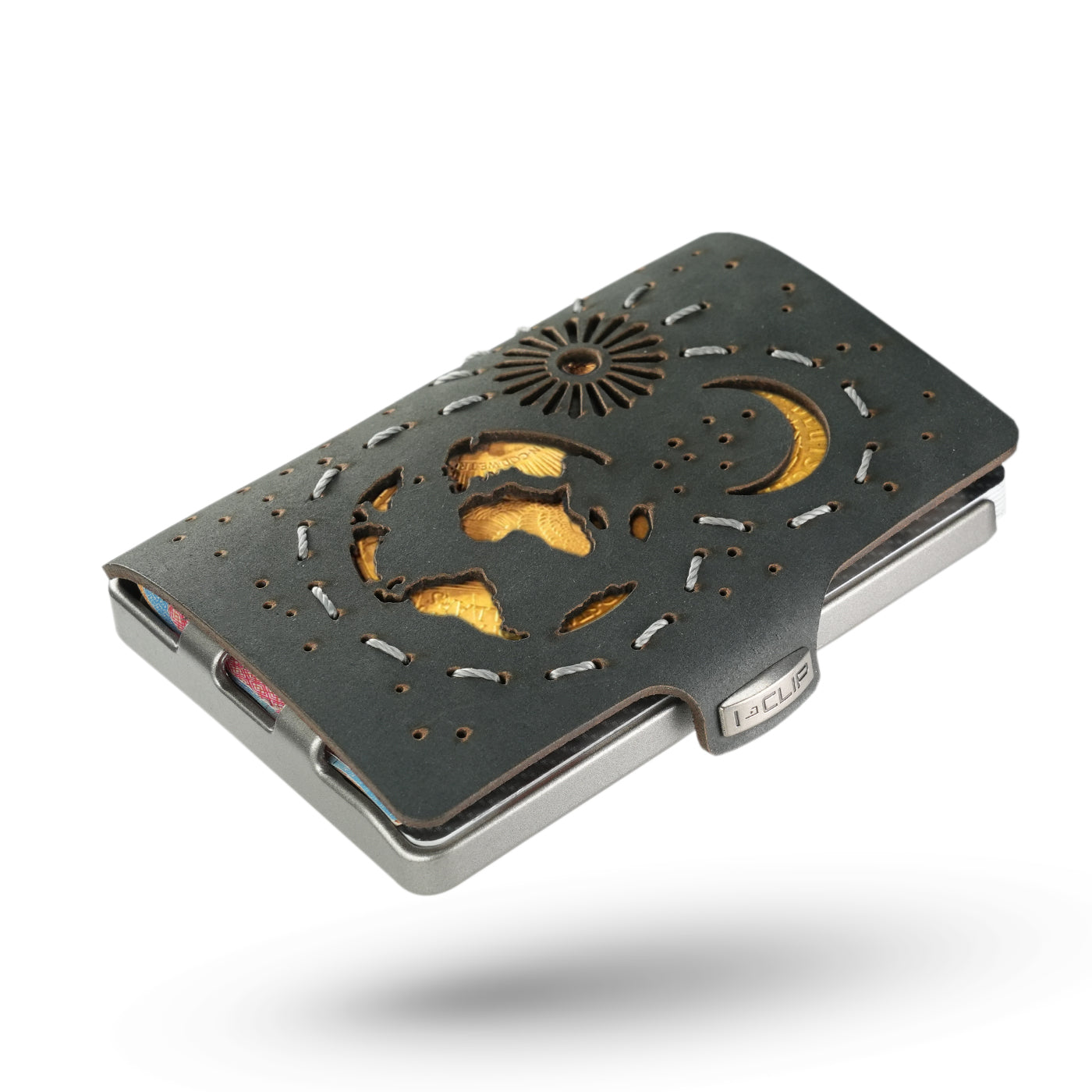 I-CLIP Titanium Satin Smooth Leather Sun Moon Earth Black